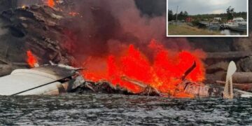 Plane with 11 on board bursts into flames after crash-landing off Washington island