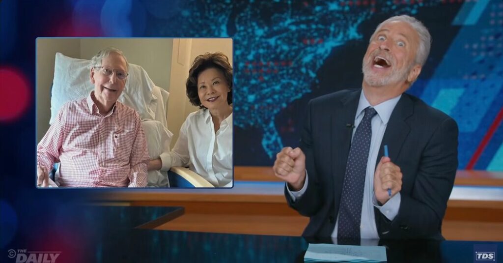 Jon Stewart Mocks Mitch McConnell’s Recovery Photo