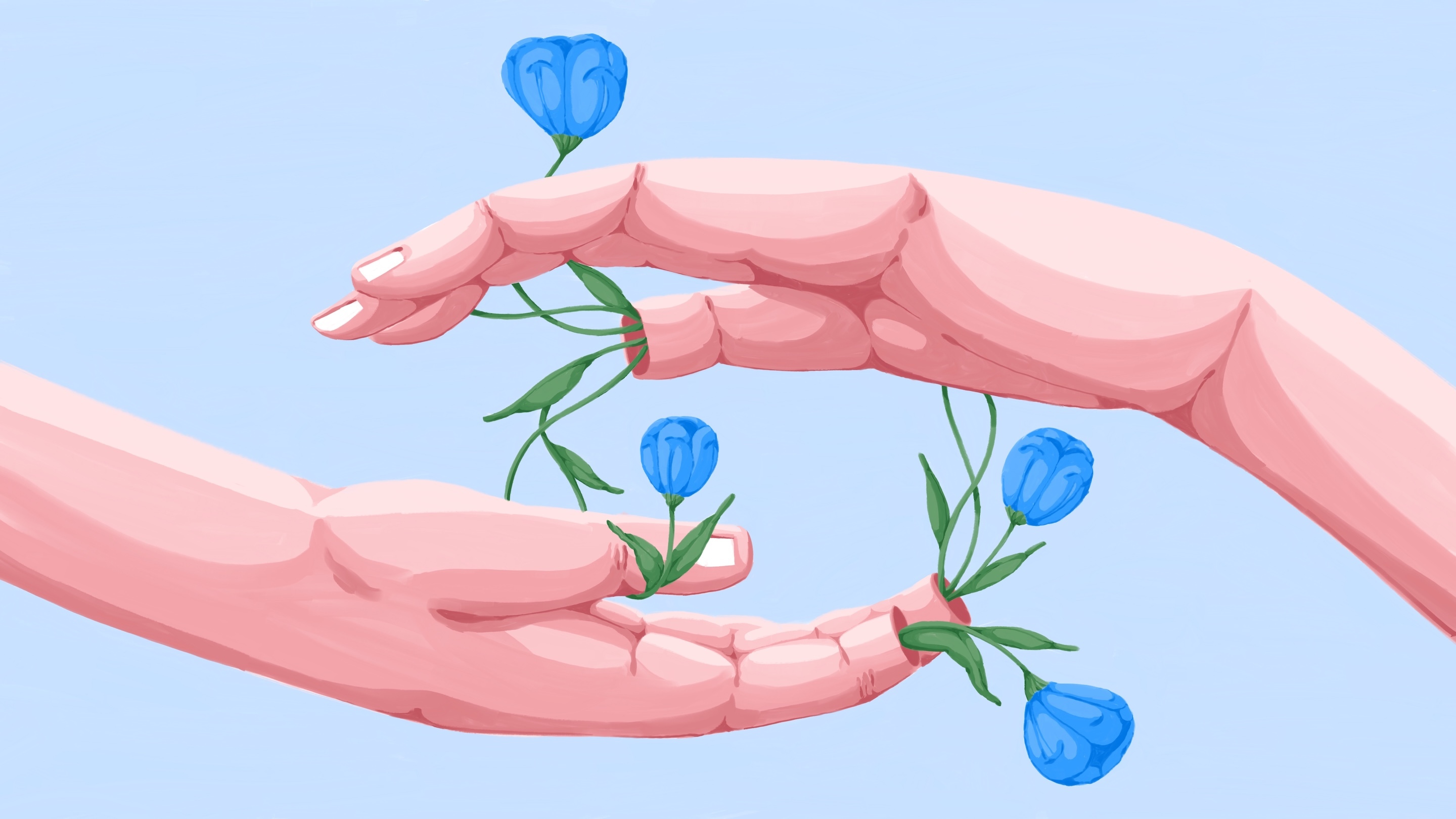 two hands with flowers