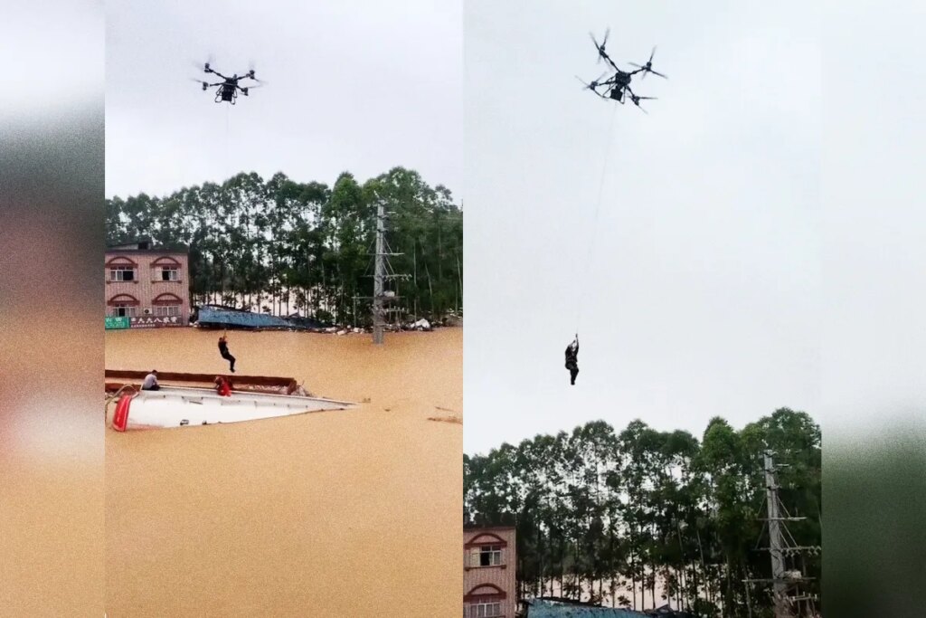 Wild Video Shows Quadcopter Drone Plucking Man From Raging Floodwaters, Whisking Him to Safety