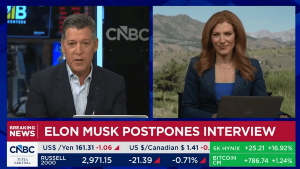 CNBC blindsided as Musk abruptly bails on live interview while SpaceX shares freefall