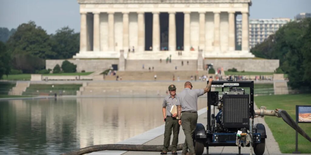 Trump once suggested his Reflecting Pool renovations would last a century. It’s now being drained again after an algae bloom and peeling paint
