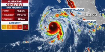 Major Hurricane Genevieve roars in the Pacific as Fausto weakens to a tropical storm near Hawaii