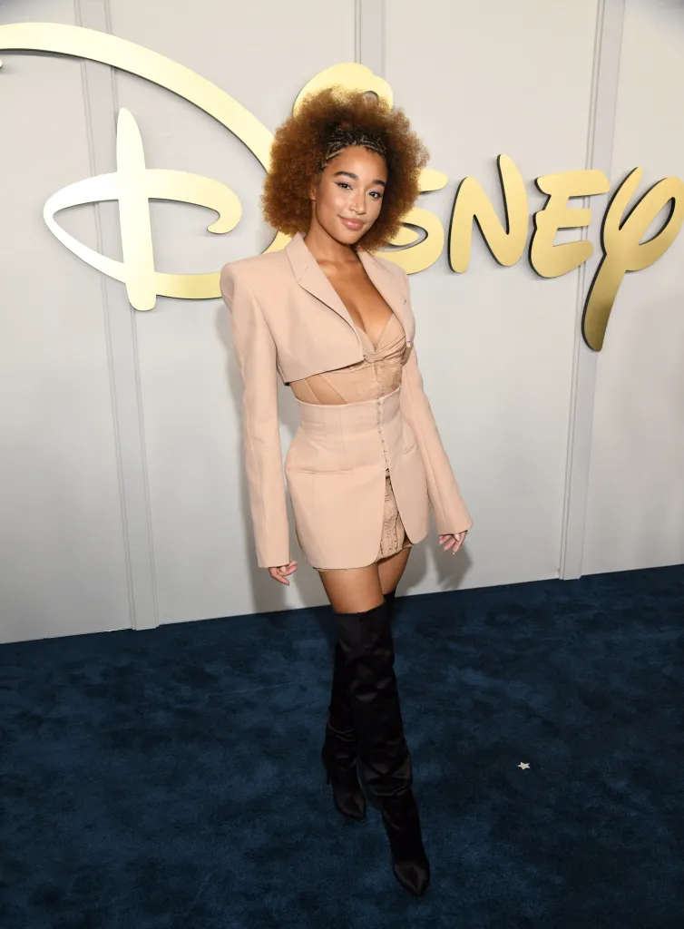 Amandla Stenberg posing at the Disney 2024 upfront presentation.