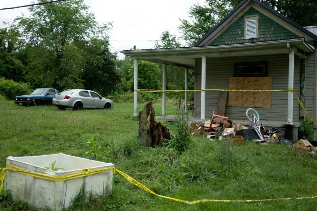 The Sider’s home at 82 Ohmer St. in Hamden, Ohio, with yellow police tape across the front yard.