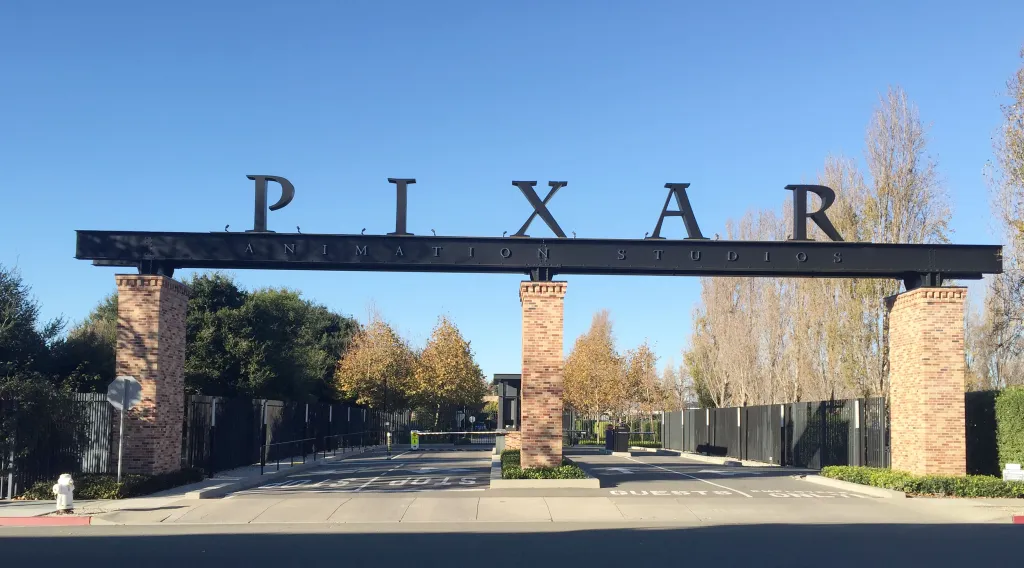 The gates of Pixar Animation Studios in Emeryville, California.