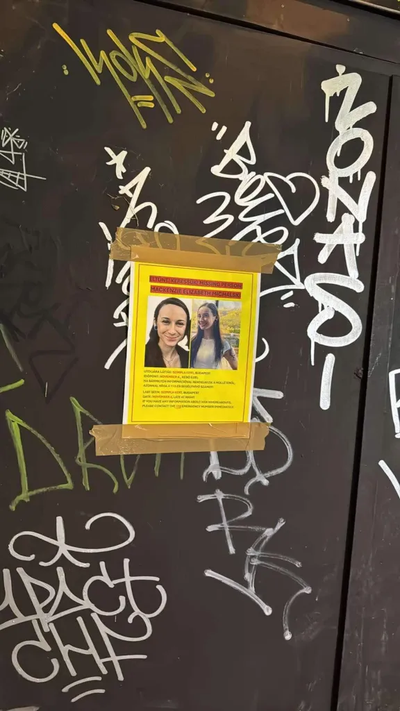 A missing persons poster for Michalski left on a door in Budapest.