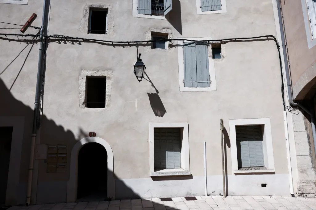 The entrance of an apartment building in Orange, southern France, after the bodies of five deceased infants were discovered.