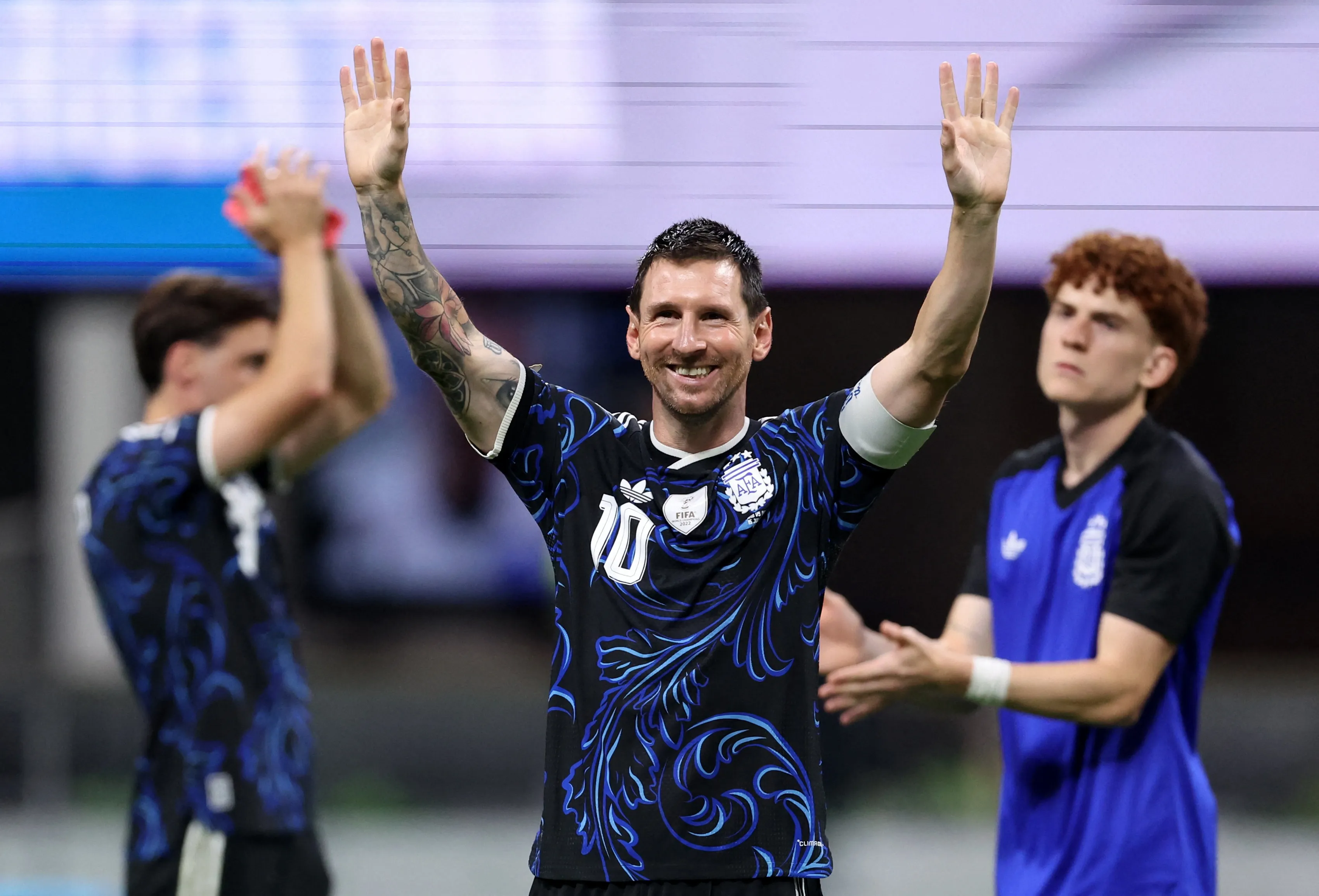 Lionel Messi celebrating during the FIFA World Cup 2026 Semi-Final match.
