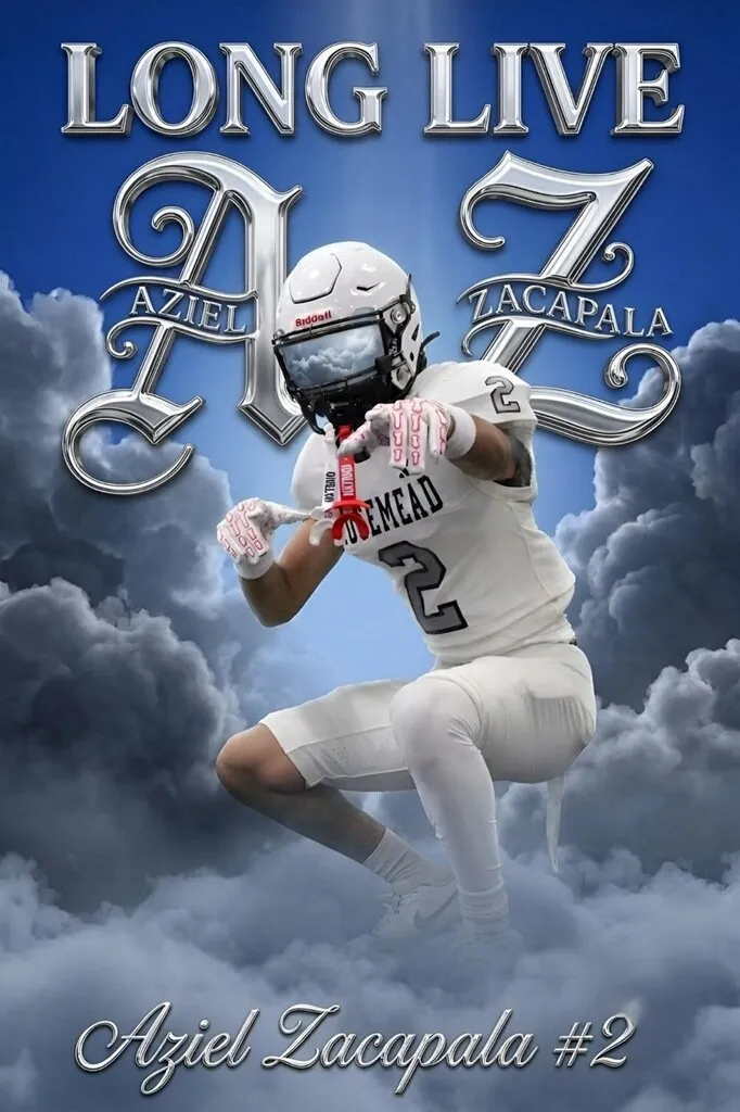 Illustration of football player Aziel Zacapala with text 