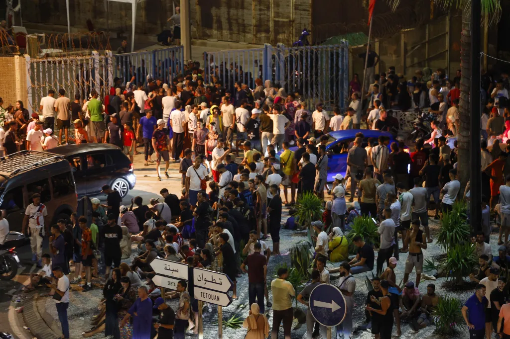 People gather at Bab Sebta, on the Morocco-Spain border near Spain's enclave of Ceuta and the Moroccan town of Fnideq, on July 30, 2026.