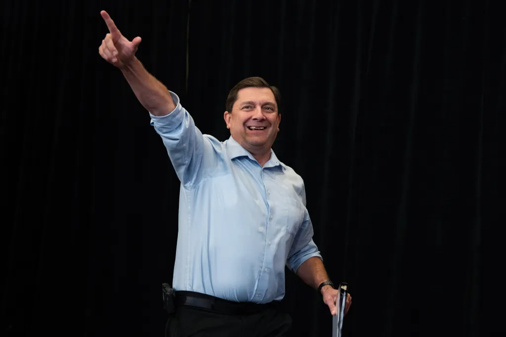 Former Maine Senate President Troy Jackson speaks at the Maine Democrats Senate Nominating Convention.