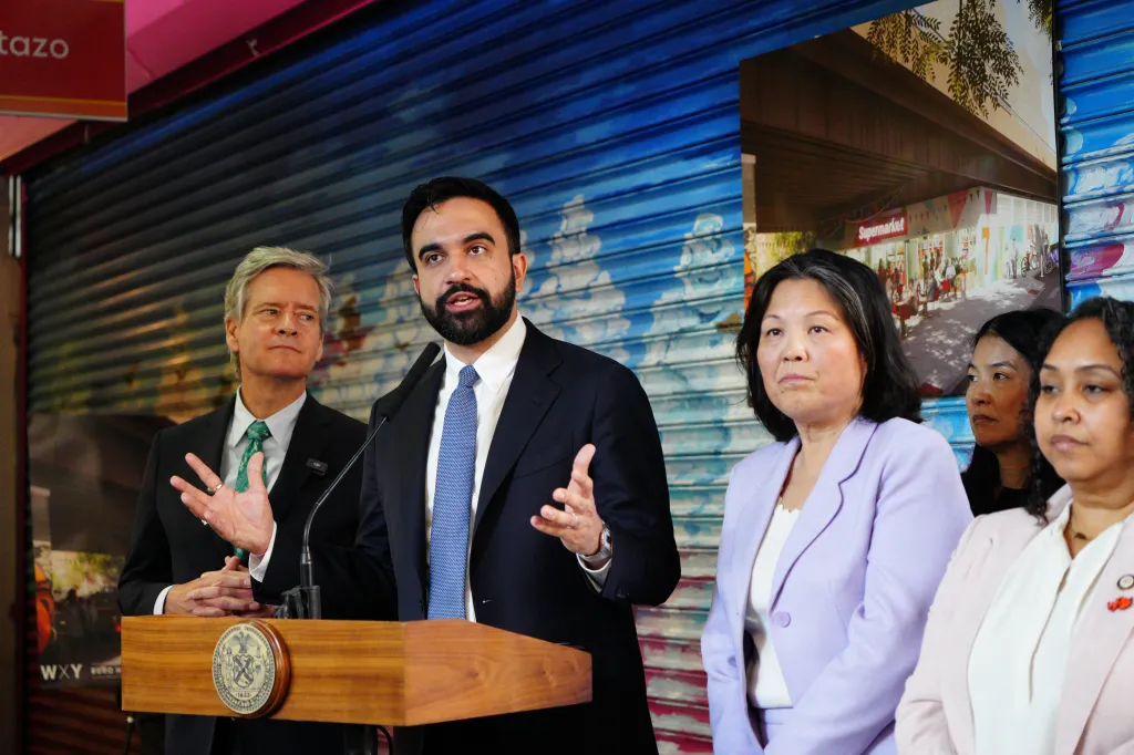 New York City Mayor Zohran Mamdani holds a news conference with Deputy Mayor for Economic Justice Julie Su.