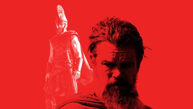 Odysseus looks ahead with a past version of himself in military uniform lurking above his shoulder.