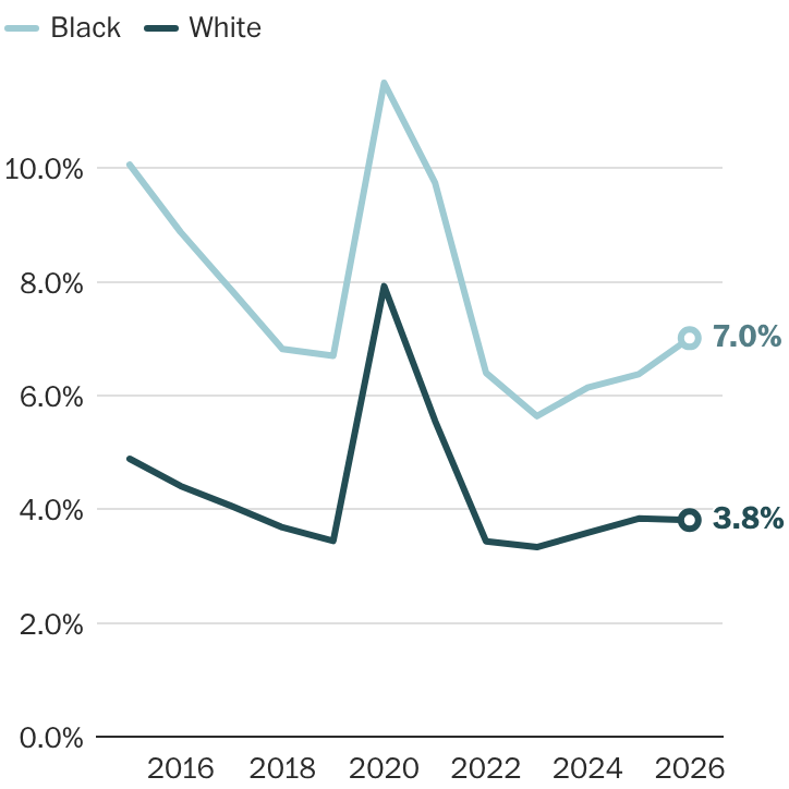 Black unemployment rises while White unemployment stays stable