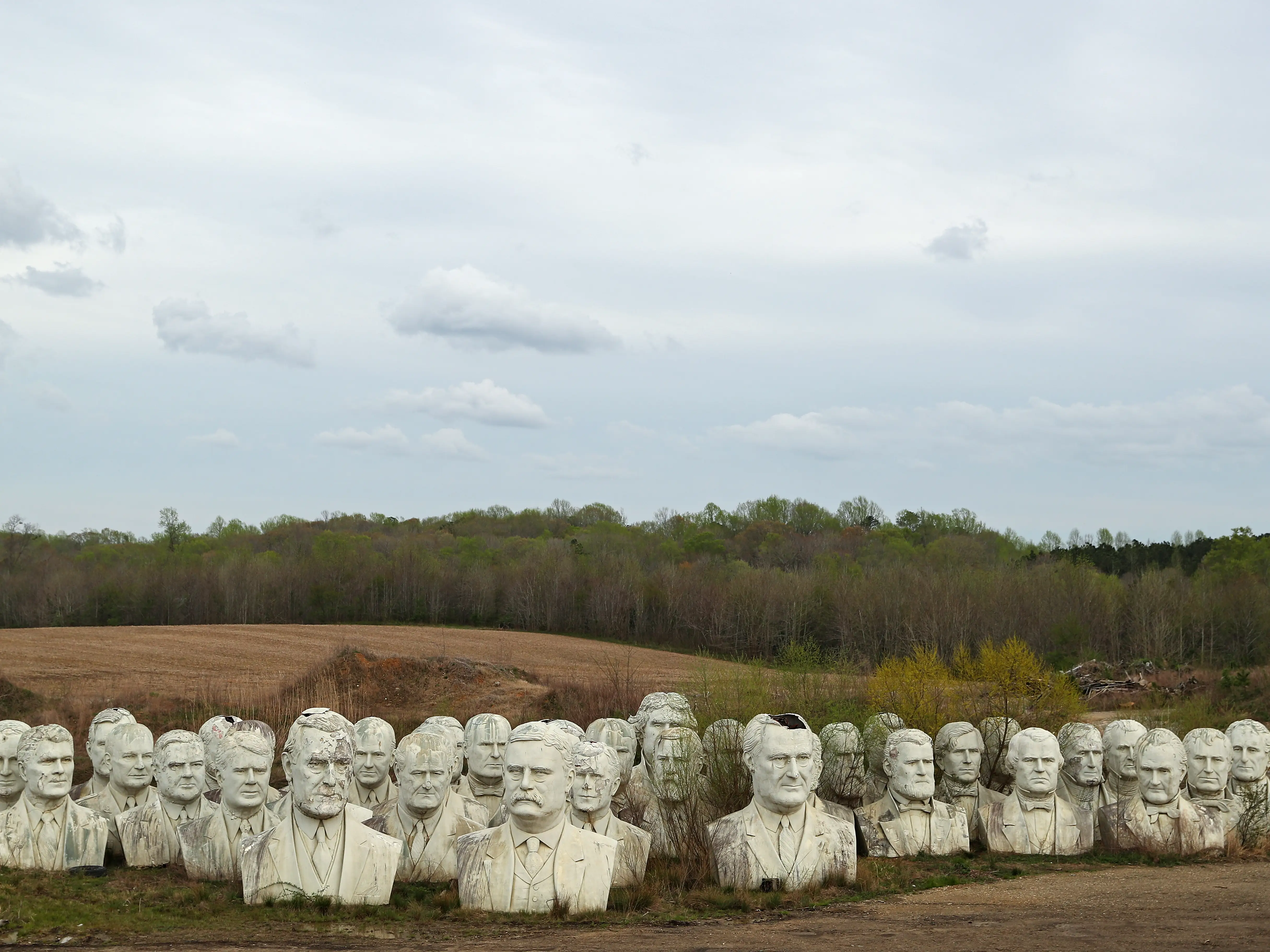 Presidential busts on Howard Hankins's property in Virginia.