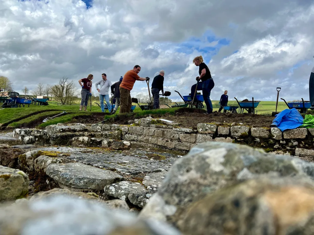 Archaeologists excavating at Vindolanda Fort near Hexham, Northumberland.