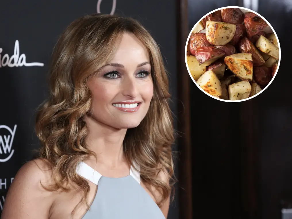giada de laurentiis and potatoes in white circle
