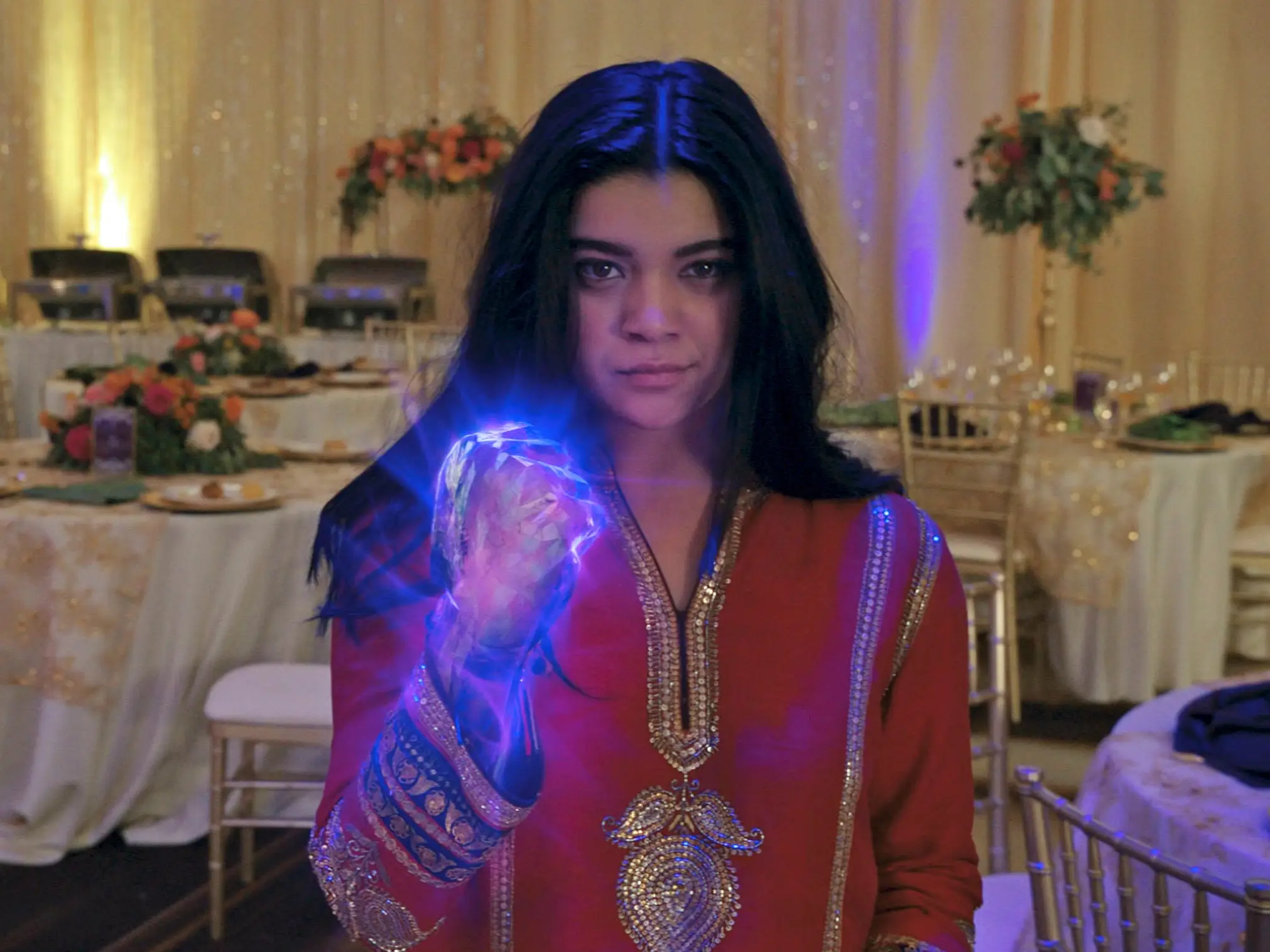 Iman Vellani as Ms. Marvel with a glowing fist