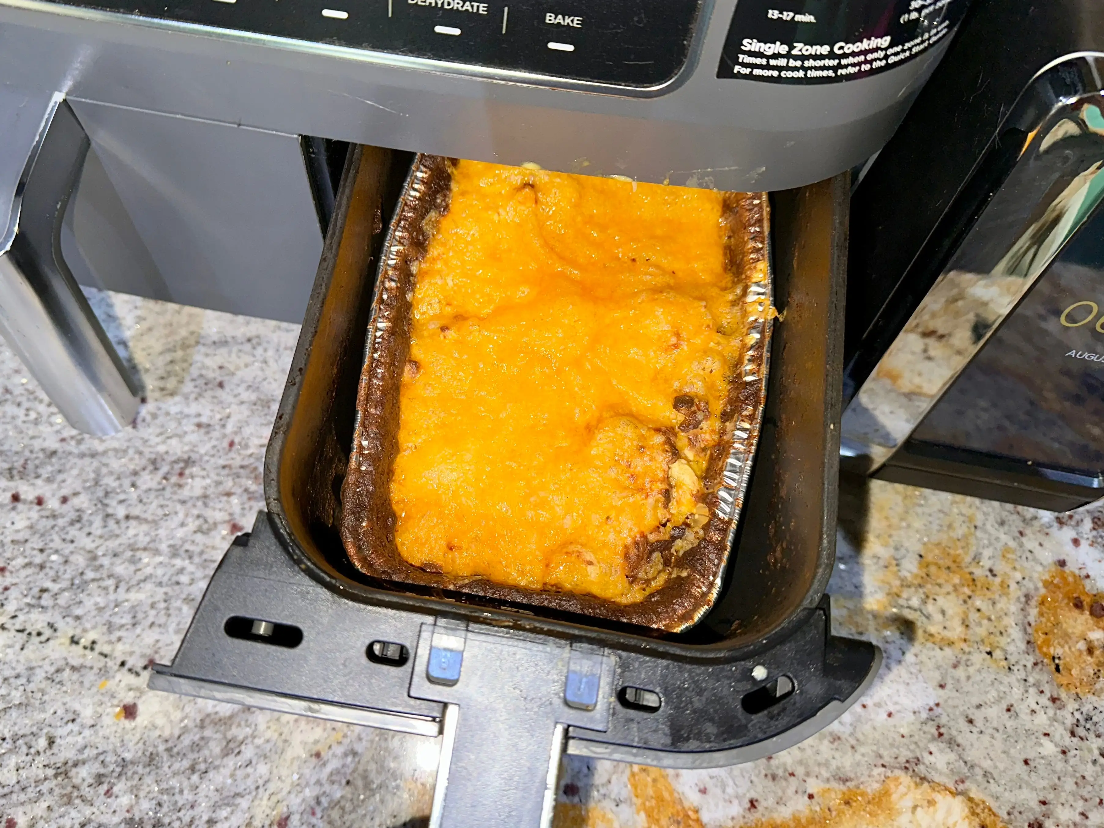 Baked mac and cheese in an air fryer.