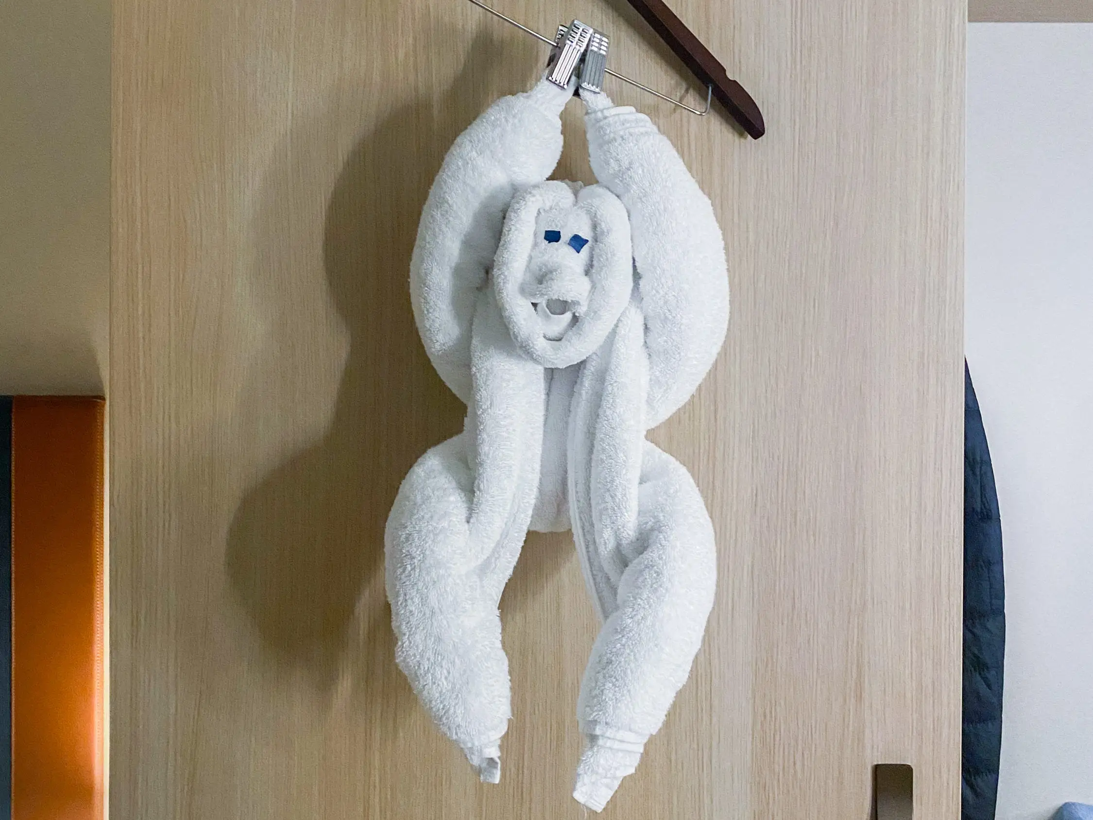 A towel folded like a monkey in the author's room