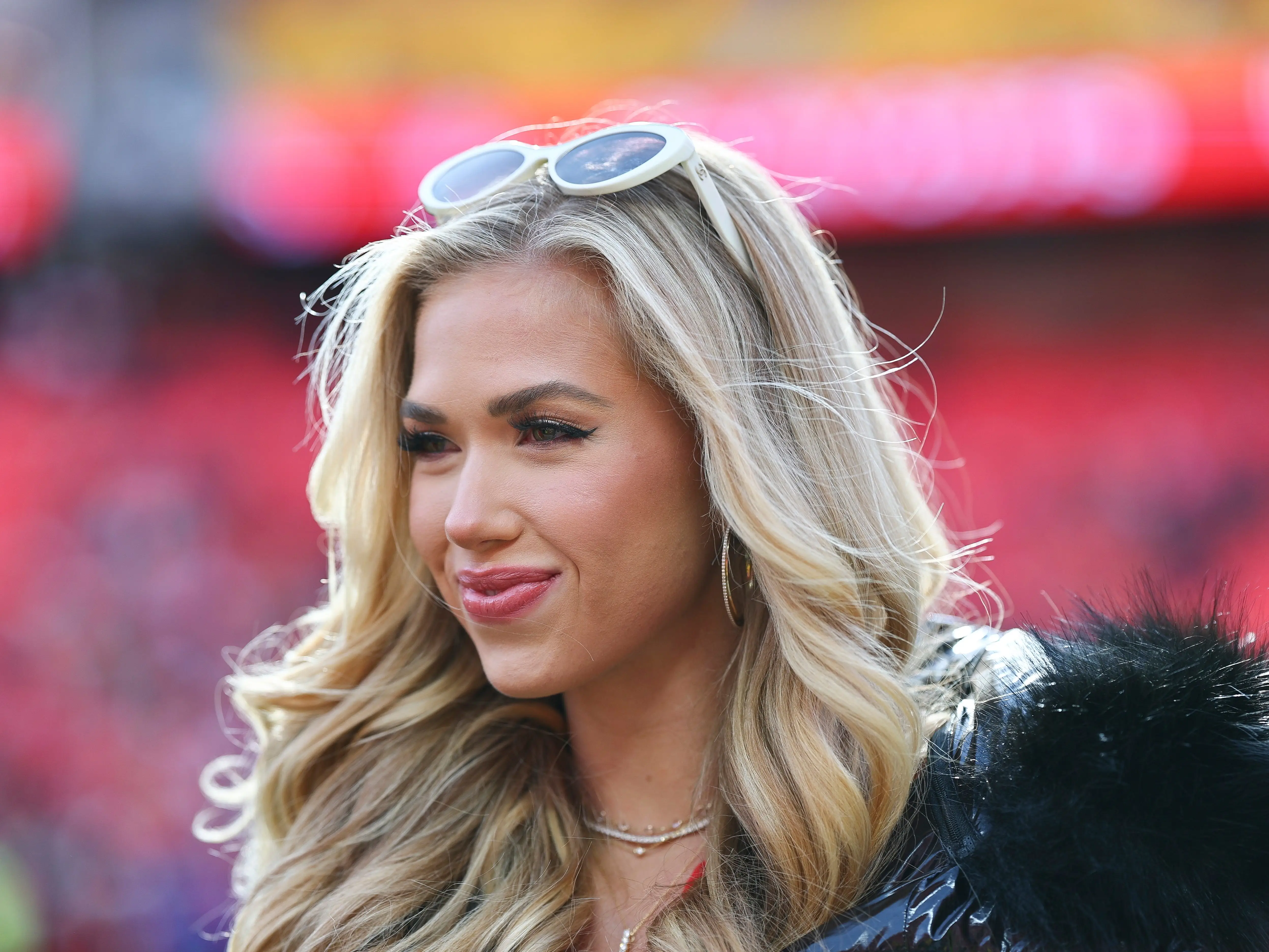A close up of Gracie Hunt on the sidelines before the Kansas City Chiefs divisional playoff game against the Houston Texans.