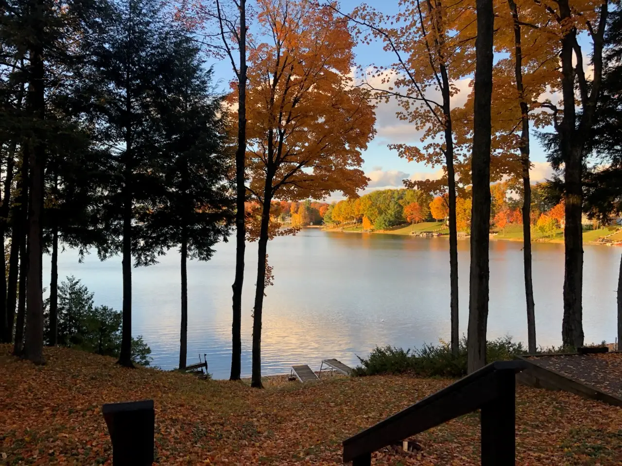 View of lake and fall foiage in Leeland