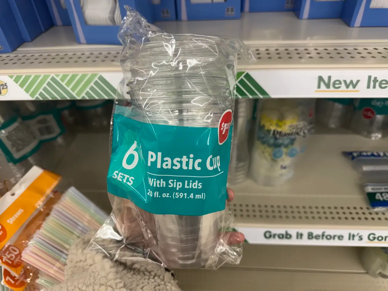 Pack of six plastic cups at Dollar Tree