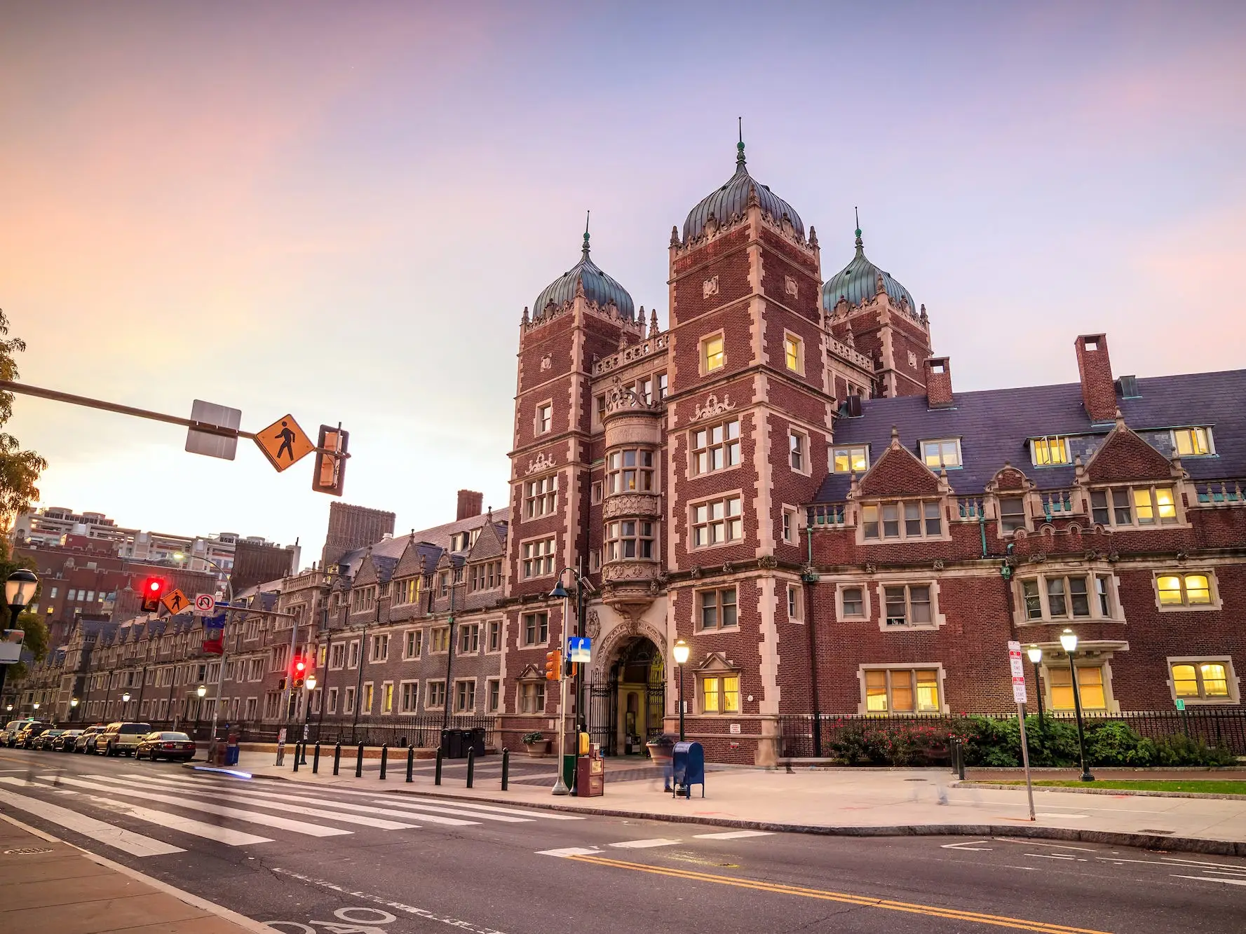 A building of the University of Pennsylvania at sunset.