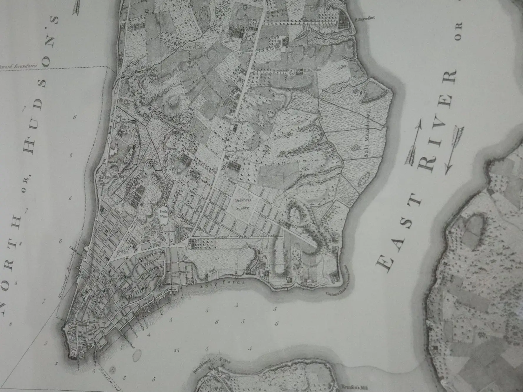 An old map of New York City hanging in Hamilton Grange.