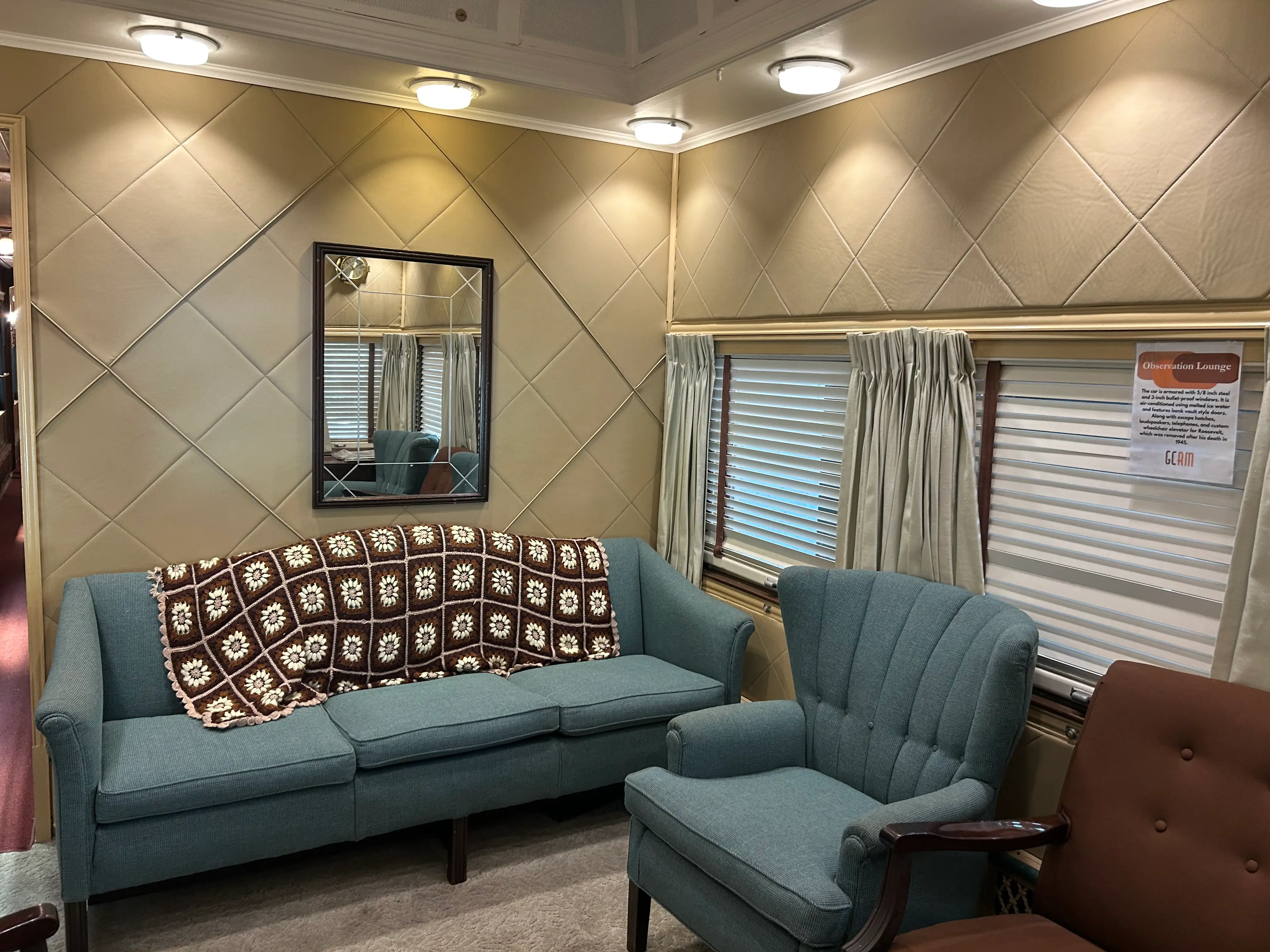observation lounge inside presidential train car