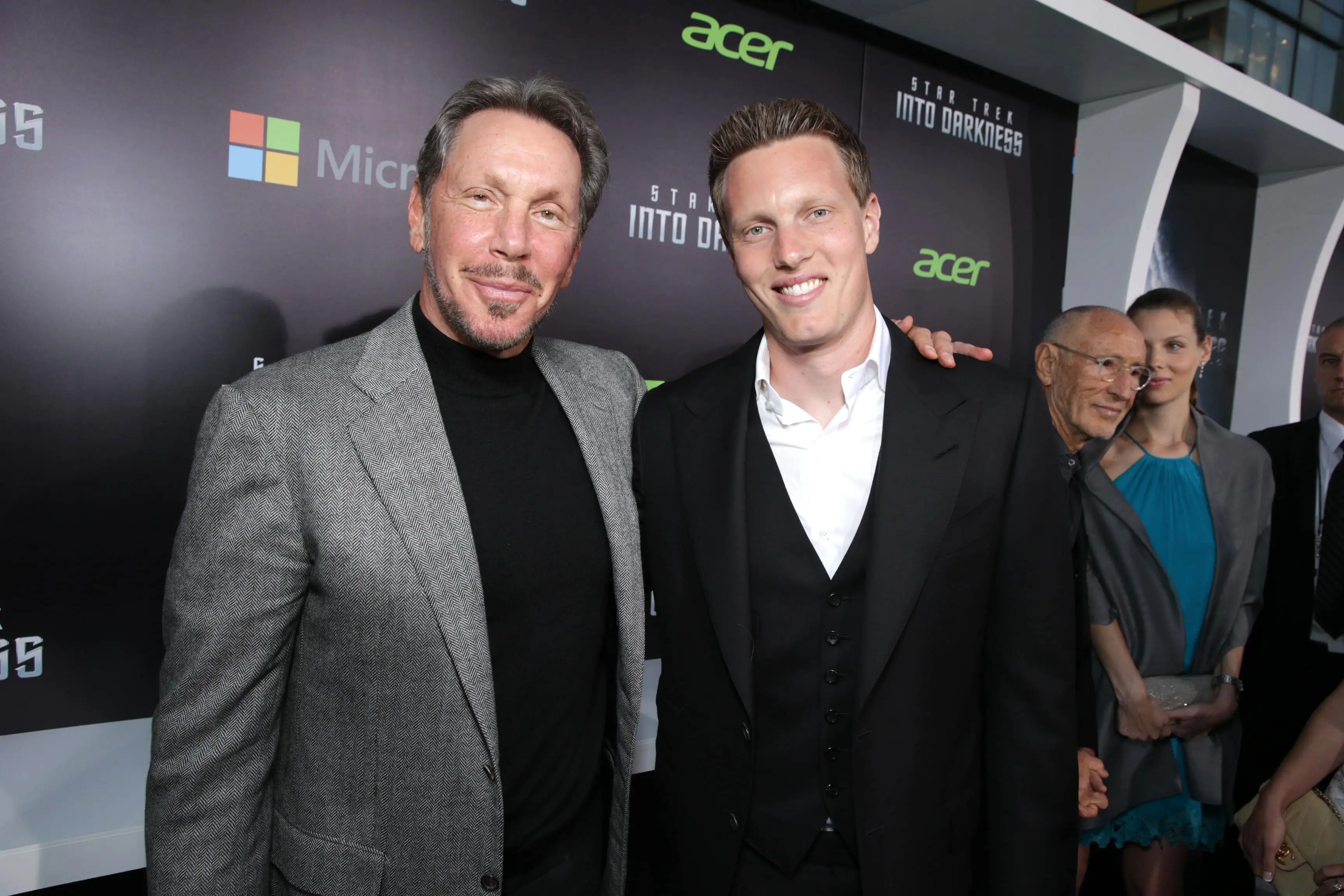 Larry Ellison and David Ellison at a Star Trek premiere, 2013