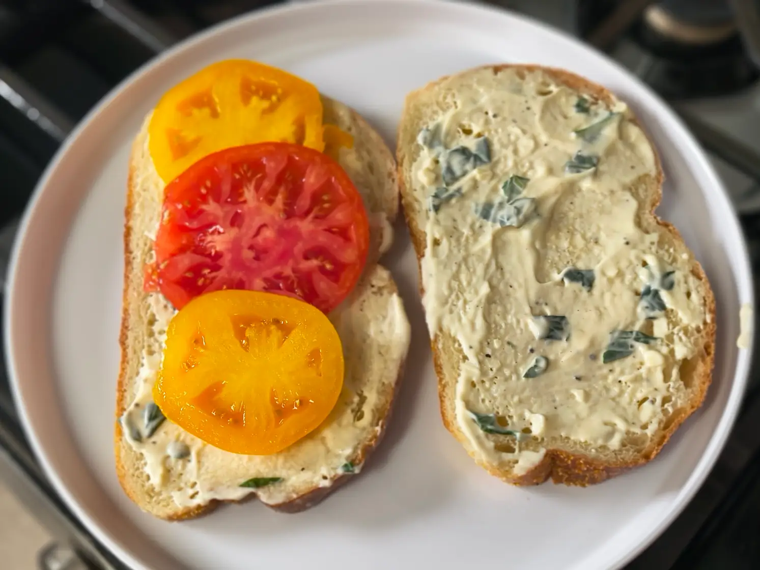 Ina Garten's tomato sandwich with basil mayo.