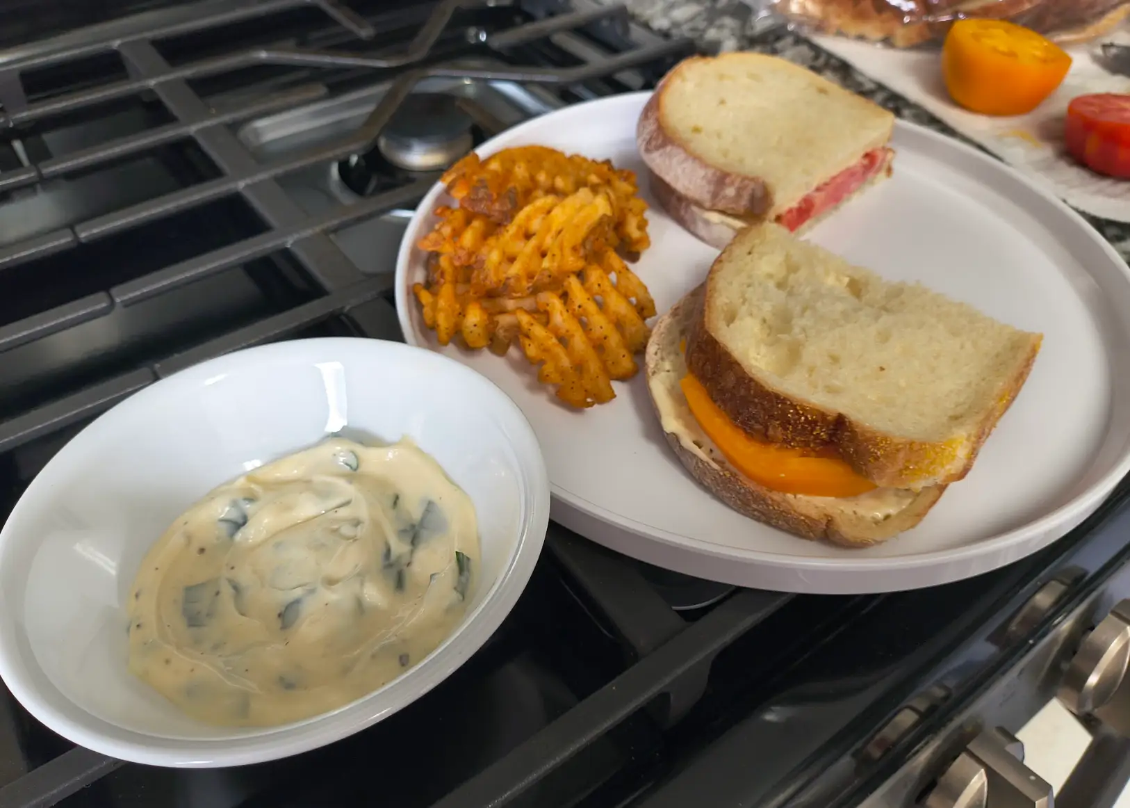 Ina Garten's tomato sandwich with basil mayo.