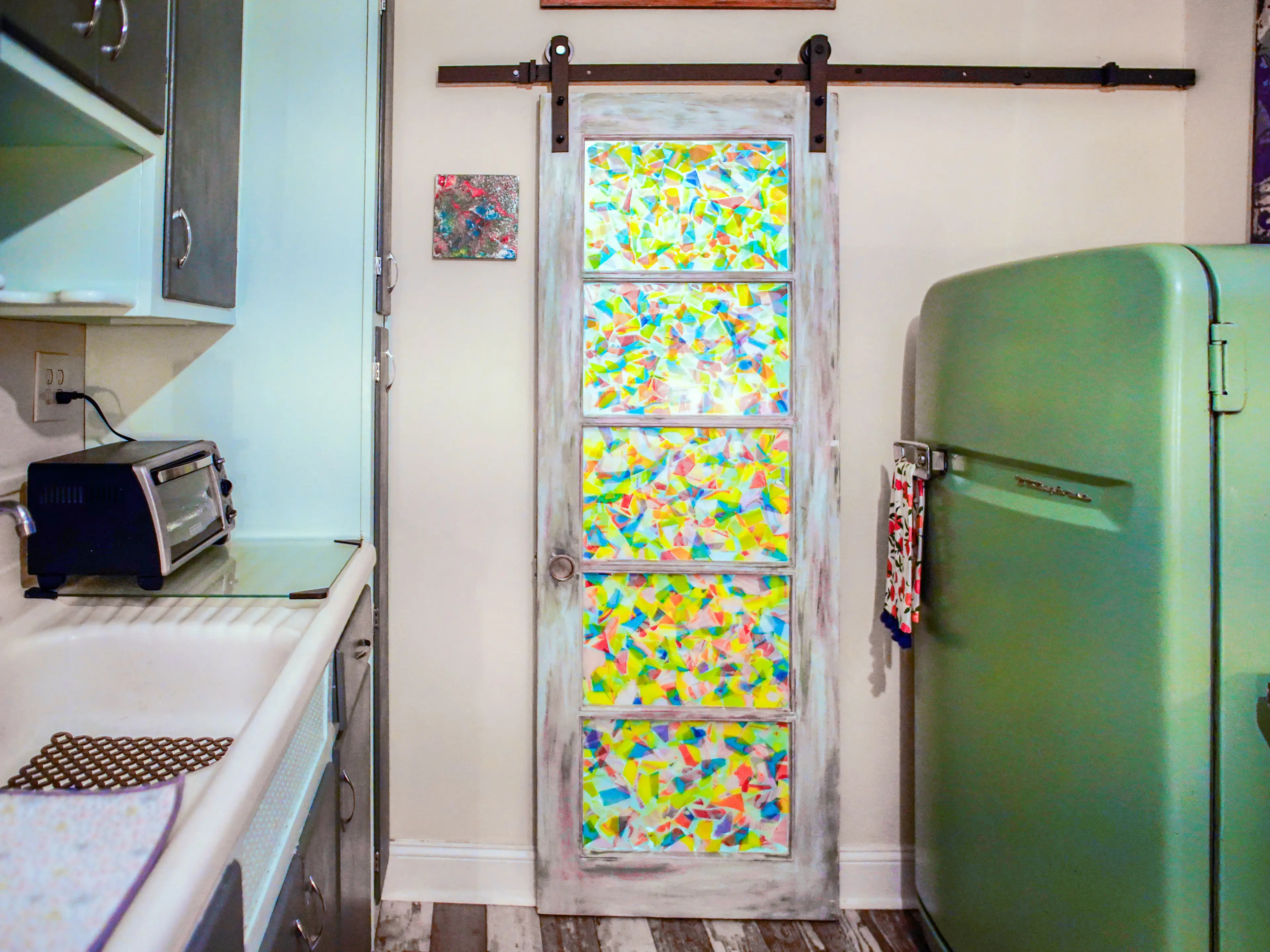 The kitchen area inside the tiny home