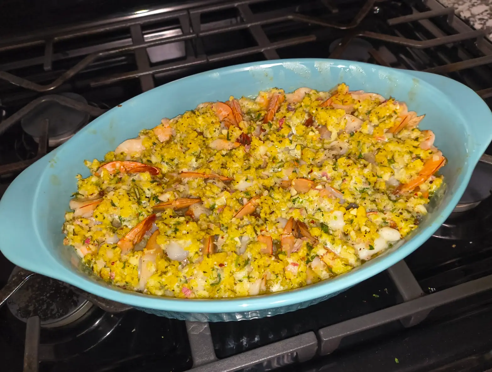 Baked shrimp scampi, made following Ina Garten's recipe.
