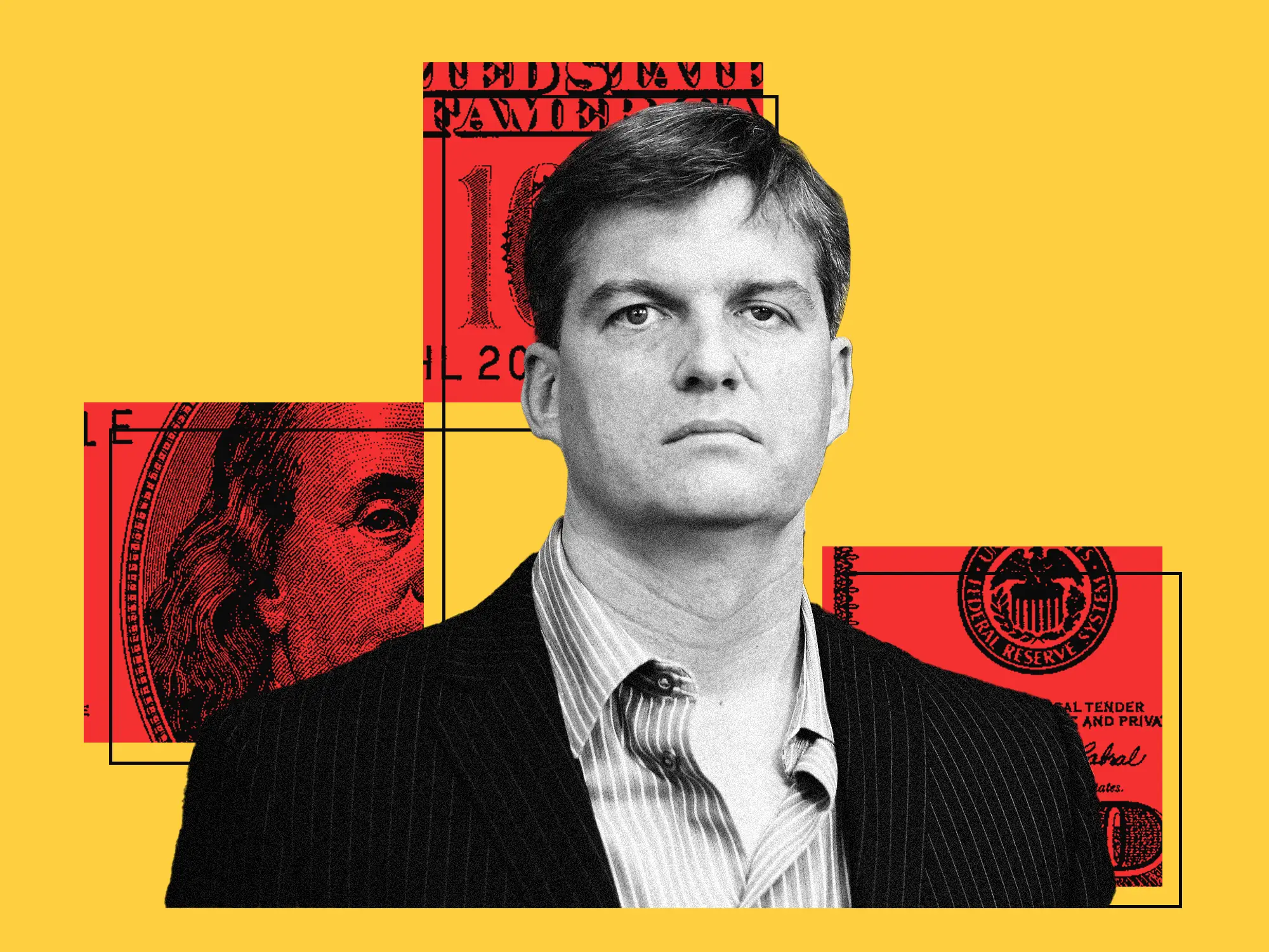 Photo collage featuring Michael Burry