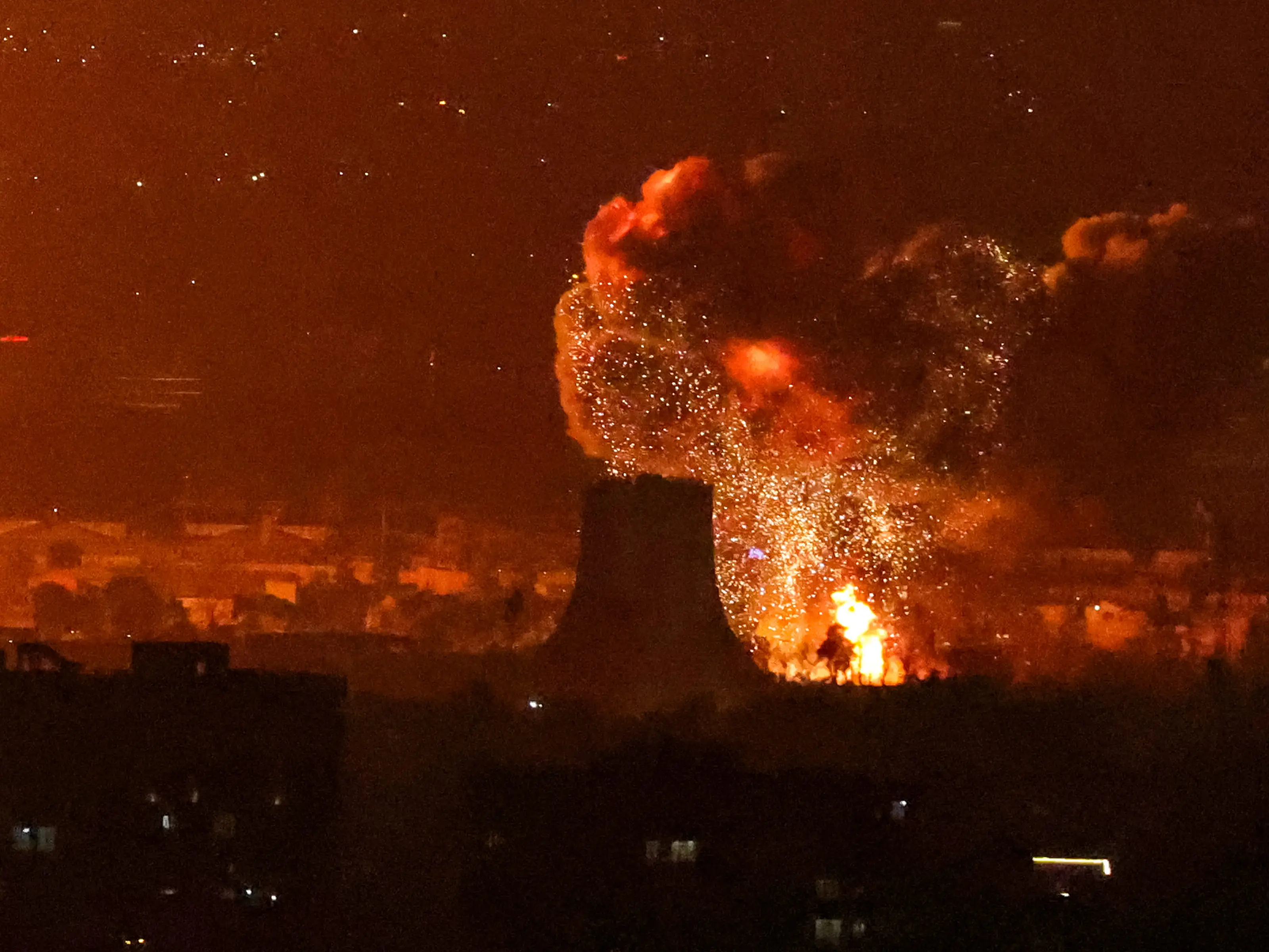 Tehran engulfed in flames after explosing