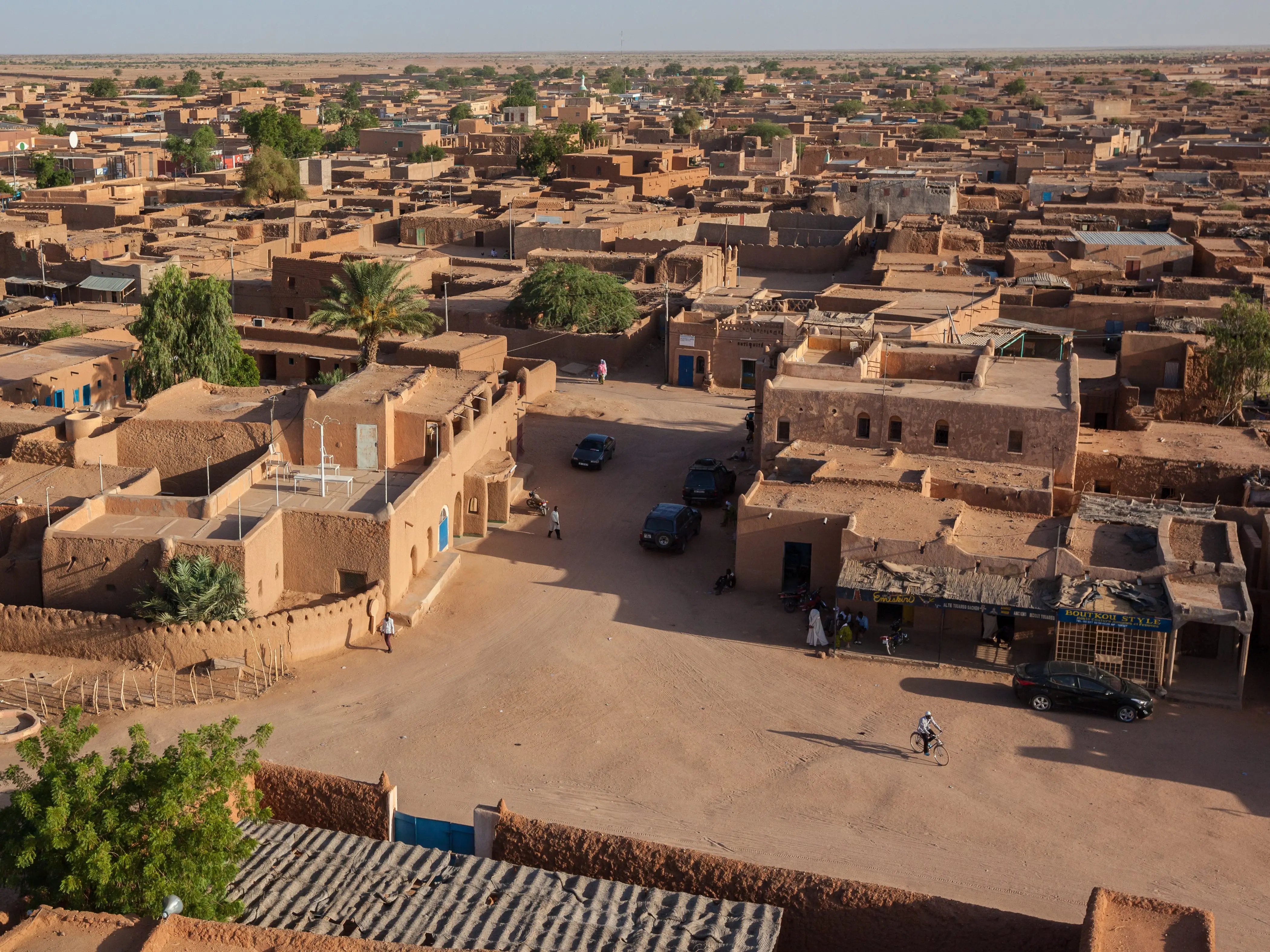 Agadez, Niger - September 2013: traditional mud African architecture city center view from above