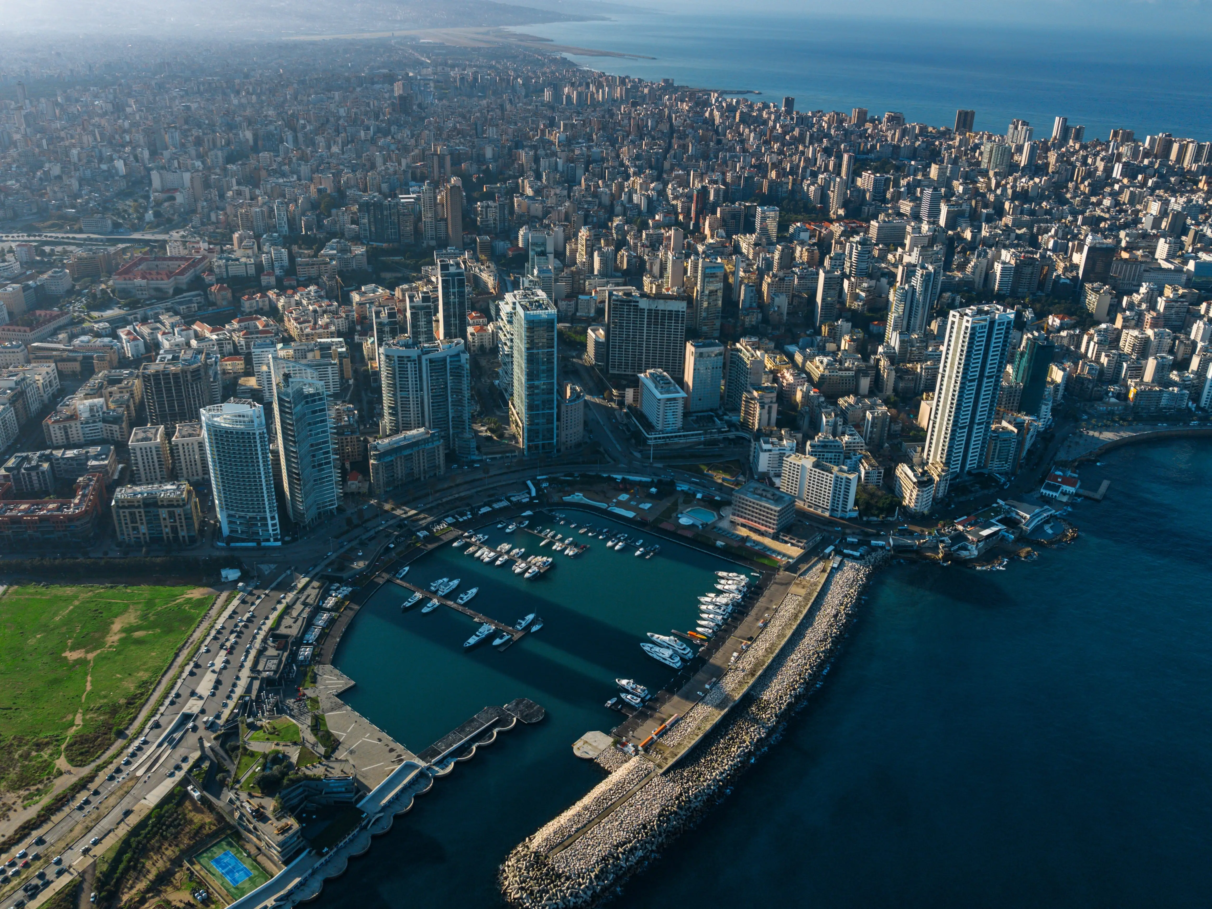 Aerial View of Zaitunay Bay and Beirut Skyline, Lebanon