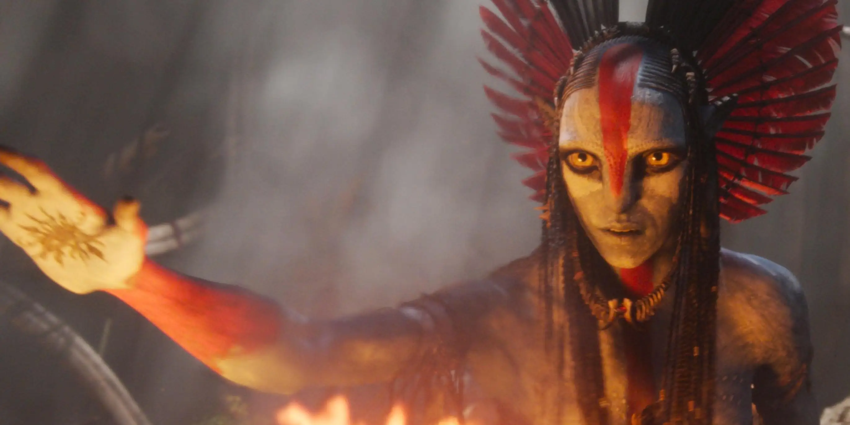 Avatar looking over fire
