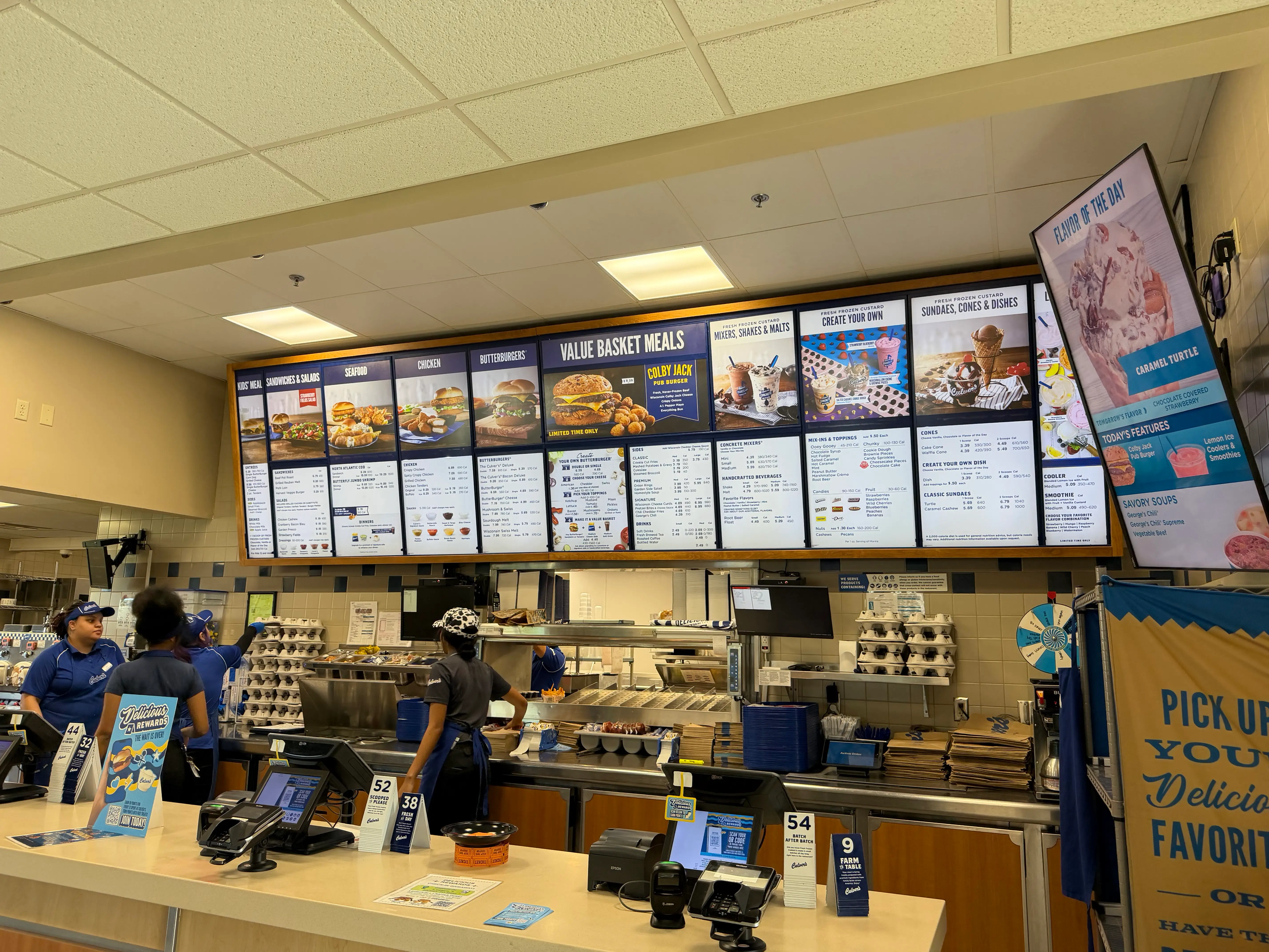 Photo of menu inside of a Culver's location