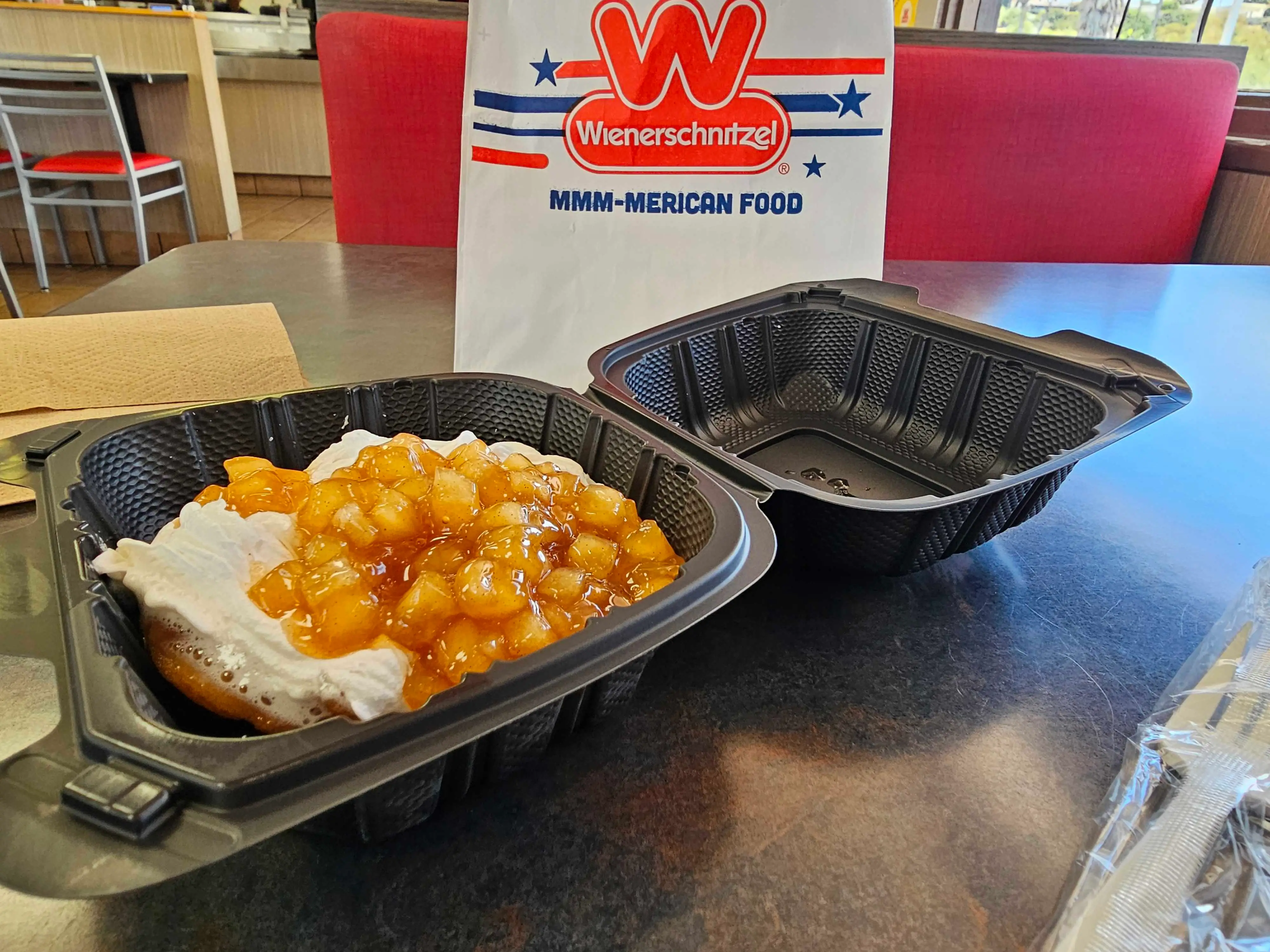 An apple pie funnel cake from Wienerschnitzel.