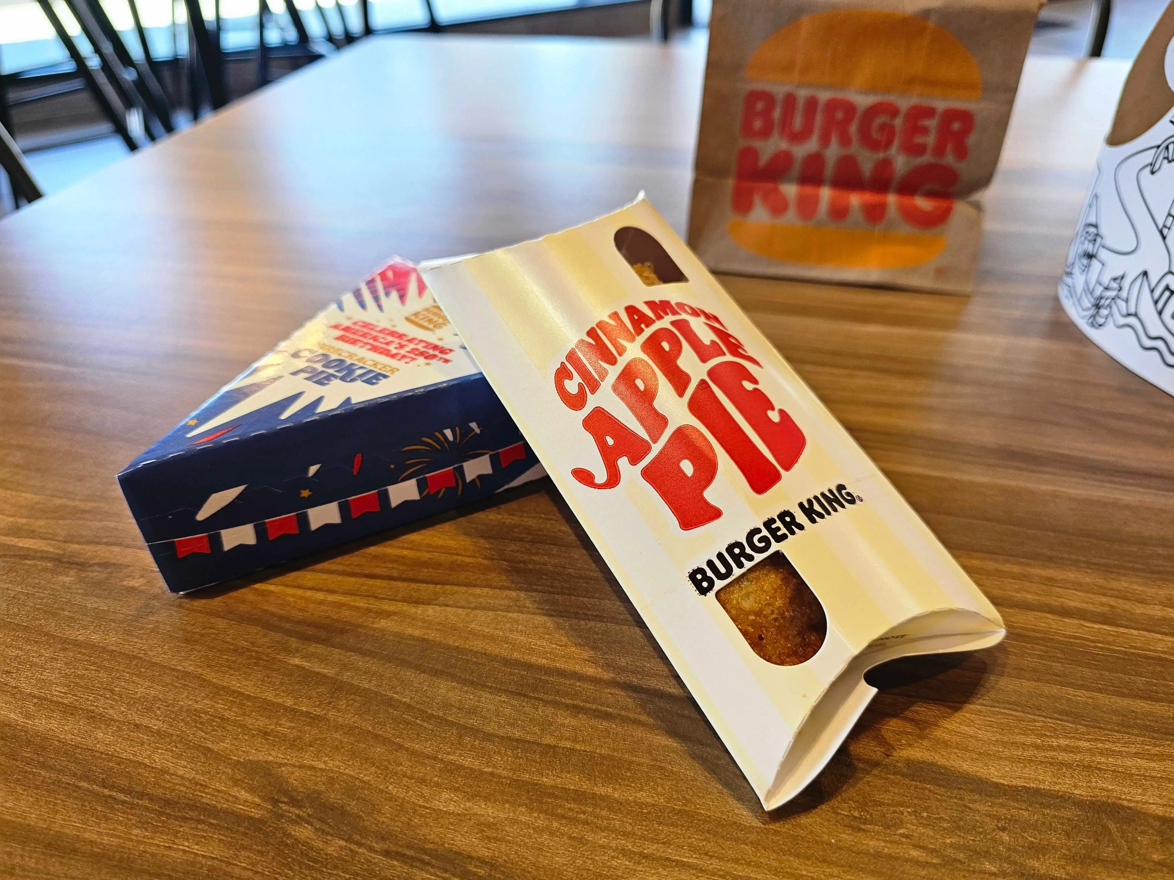 A Burger King cinnamon apple pie and firecracker cookie pie