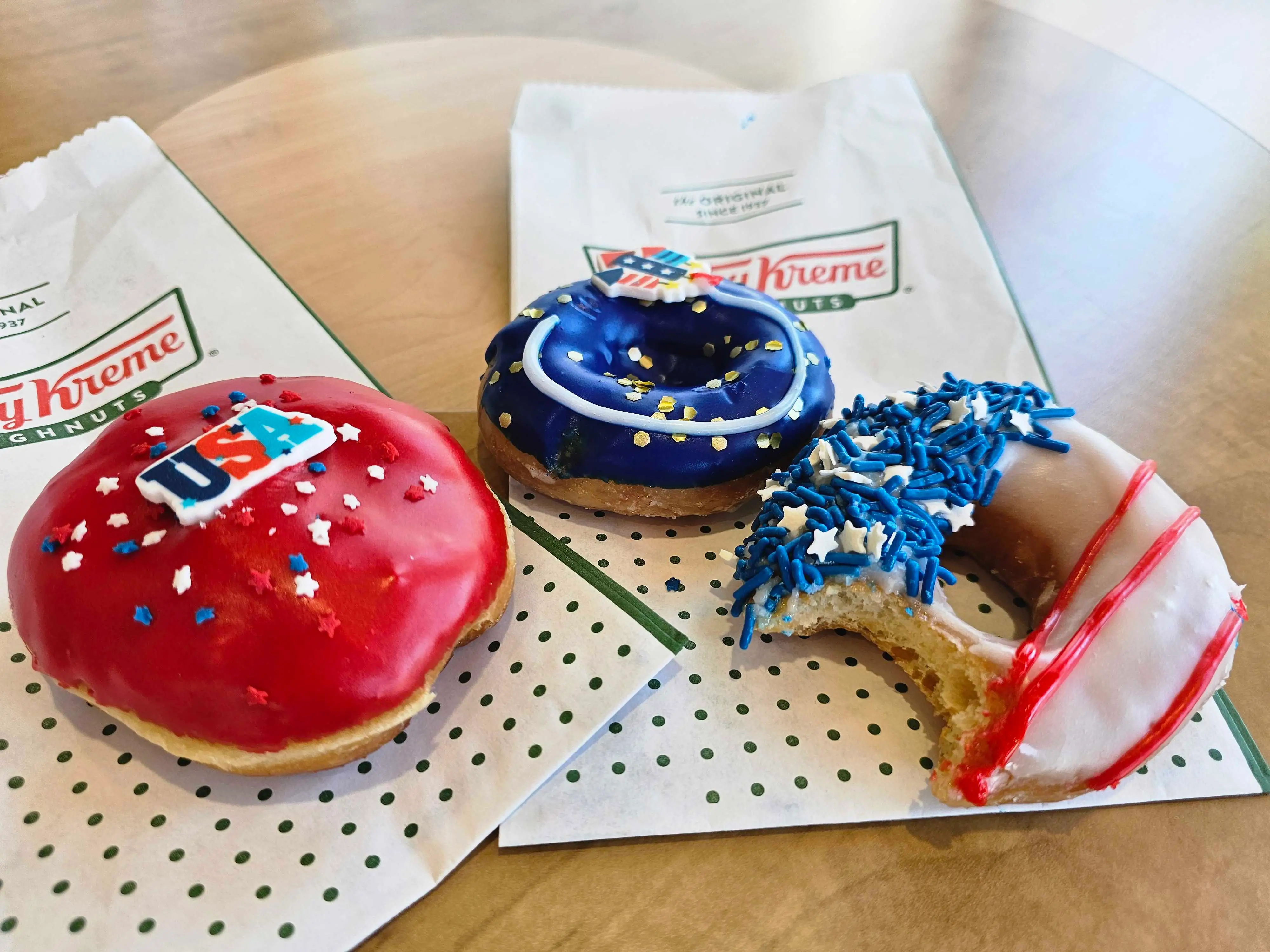Three seasonal, USA-themed doughnuts from Krispy Kreme
