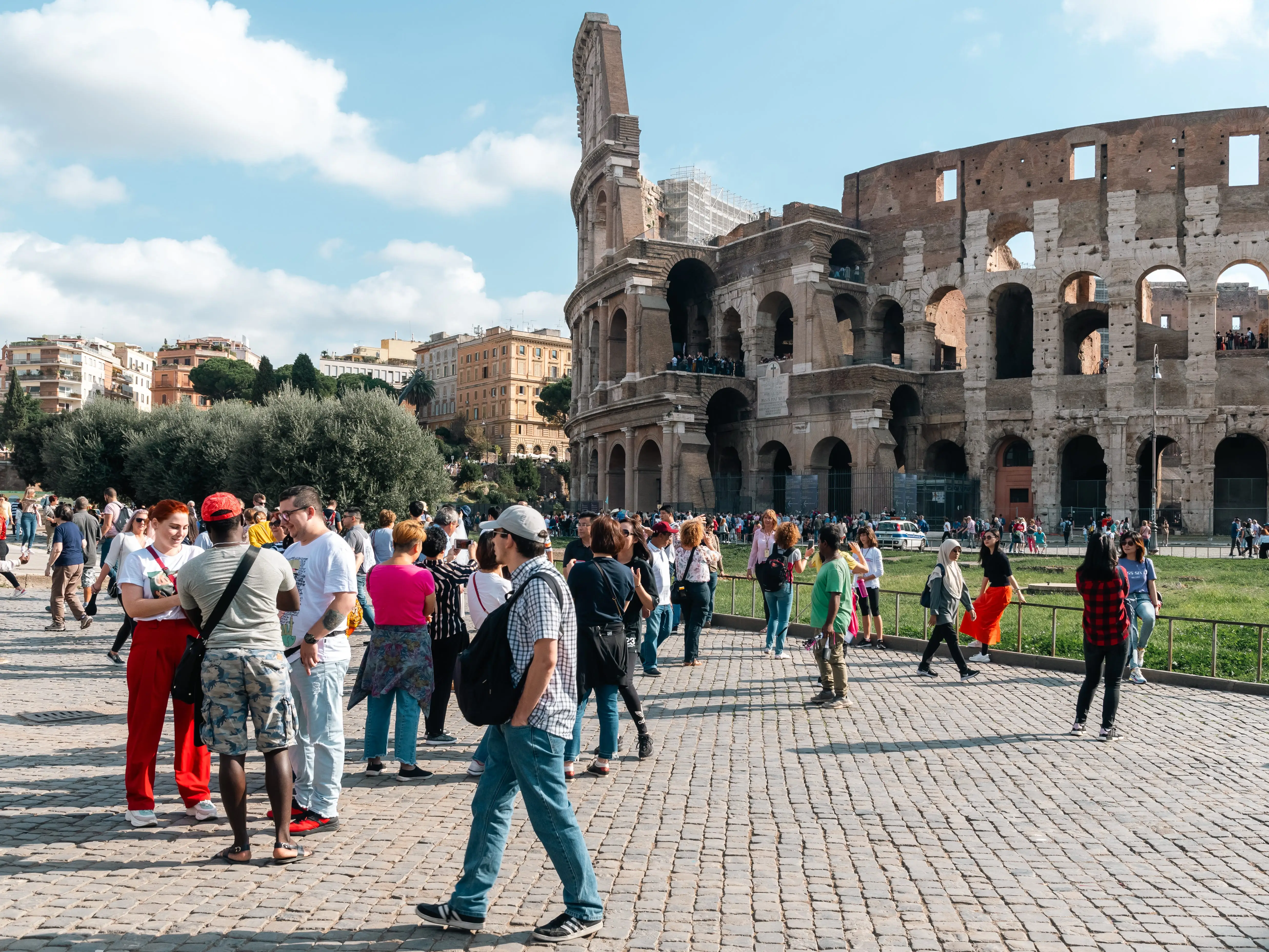 Tourists outside The Colosseum in Rome.