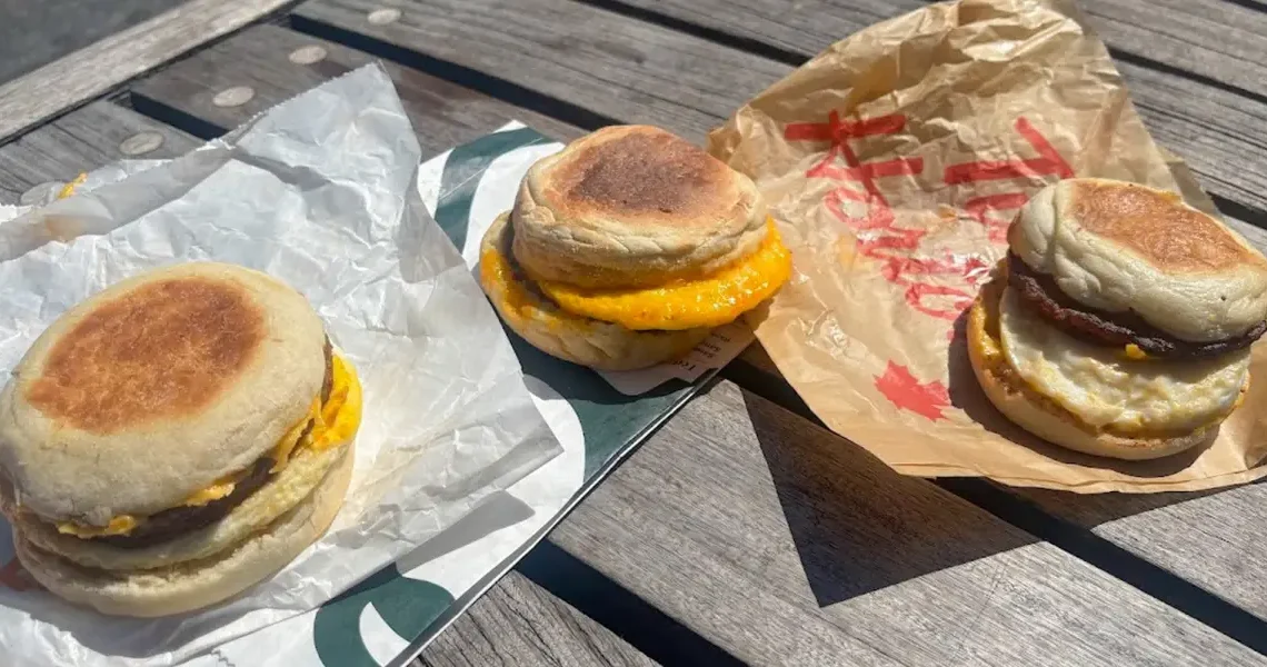 I tried breakfast sandwiches from Dunkin’, Starbucks, and Tim Hortons. My favorite tasted fresh and flavorful.