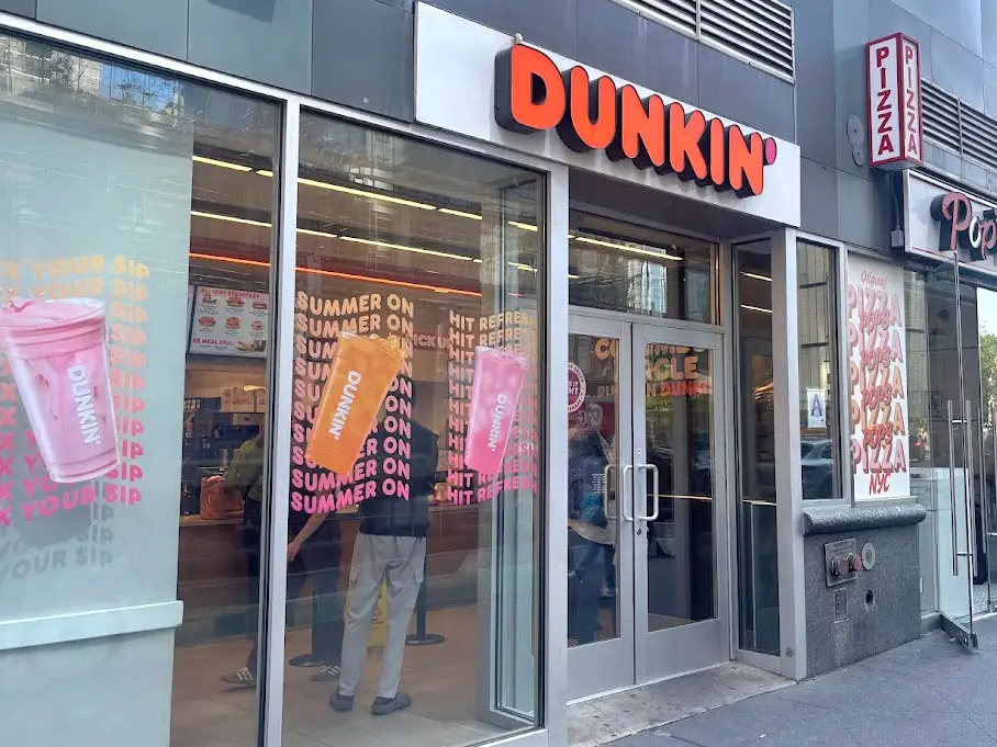 The exterior of a Dunkin' in Manhattan.