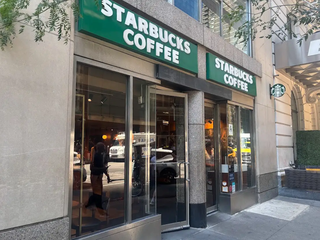 The exterior of a Starbucks in Manhattan.