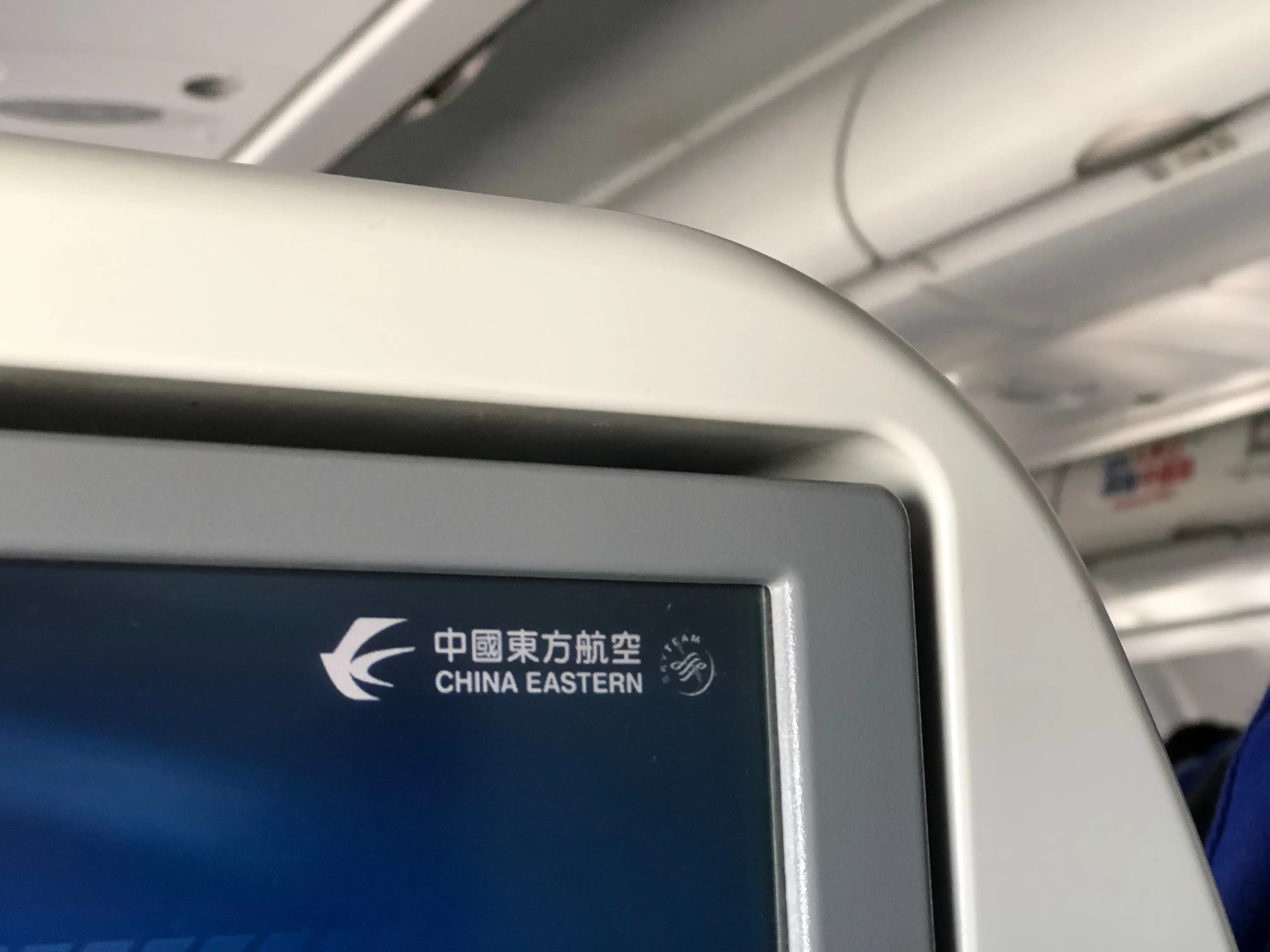 The airline's logo on its seatback television.